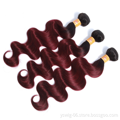 Top Quality Peruvian Virgin Human Hair Ombre Color T1B/99J Body Wave Bundles